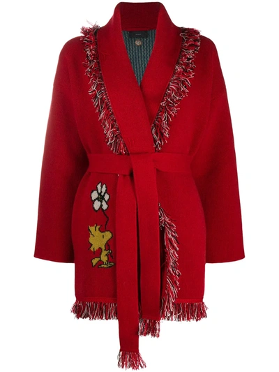 Shop Alanui 'snoopy Keep It Clean!' Cardigan In Red