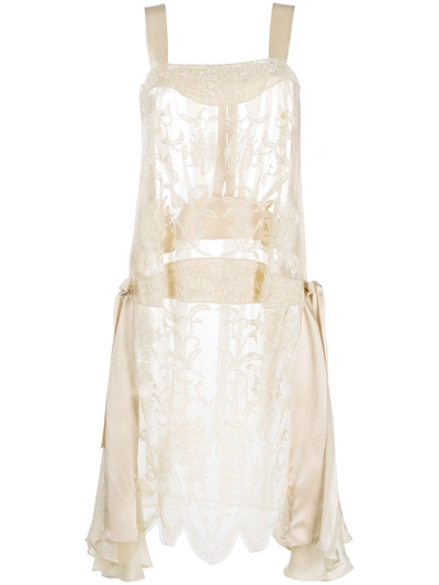 Shop Antonio Marras Bead-embellished Silk Dress In Neutrals