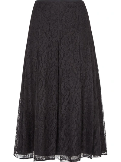 Shop Fendi Floral Lace Midi-skirt In Black