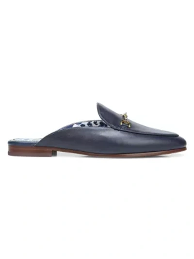 Shop Sam Edelman Linnie Leather Loafer Mules In Navy