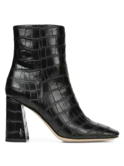 Shop Sam Edelman Codie Croc-embossed Ankle Boots In Black