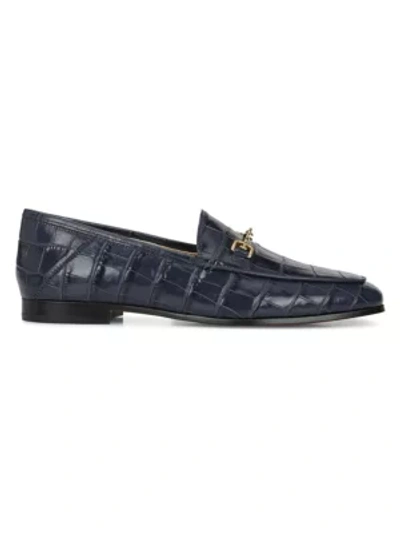 Shop Sam Edelman Loraine Croc-embossed Leather Loafers In Navy
