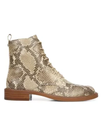 Shop Sam Edelman Nina Snakeskin-embossed Leather Combat Boots In Wheat