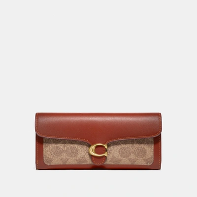 Shop Coach Tabby Long Wallet In Colorblock Signature Canvas In Brass/tan Rust