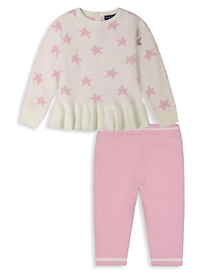 Shop Andy & Evan Baby Girl's 2-piece Top & Pant Star Knit Set In Light Pink