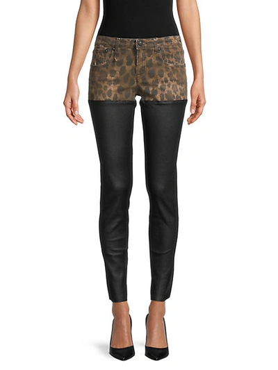 Shop R13 Chaps Denim & Leather Skinny Pants In Leopard