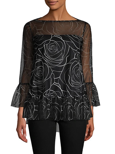 Shop Chiara Boni La Petite Robe Women's Bell-sleeve Illusion Top In Black Rose