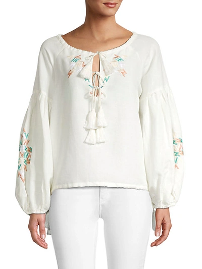 Shop All Things Mochi Women's Embroidered Linen Top In Off White