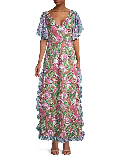 Shop All Things Mochi Ruffled Botanical-print Cotton Dress In Pink