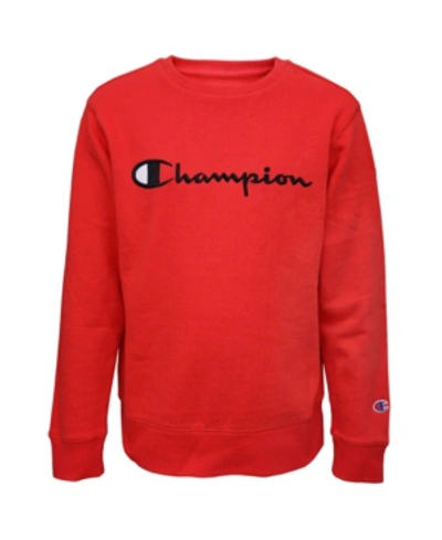 Shop Champion Big Boys Embroidered Signature Fleece Crew Sweatshirt In Scarlet