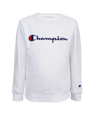 Shop Champion Big Boys Embroidered Signature Fleece Crew Sweatshirt In White
