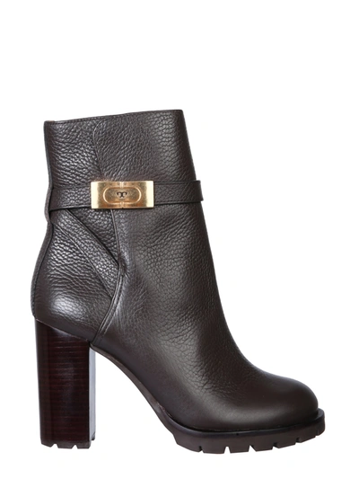 Shop Tory Burch Boots With Logo In Marrone