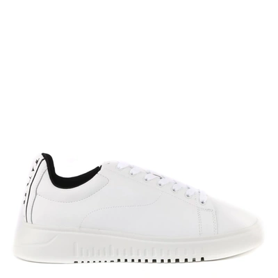 Shop Emporio Armani White Leather Back Logo Sneaker In White+white