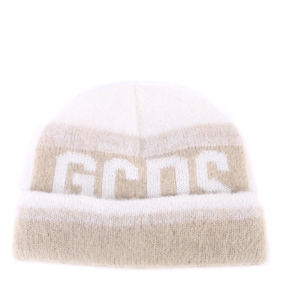 Shop Gcds Beanie Hat With  Logo In Beige-white