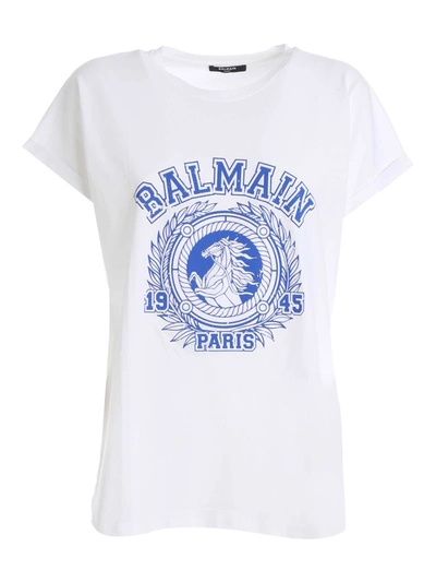 Shop Balmain T-shirt In White/blue