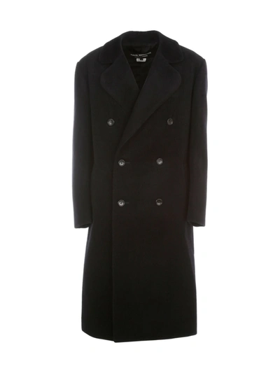 Shop Junya Watanabe Angora Beaver Doubel Breasted Coat In Navy