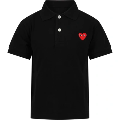 Shop Comme Des Garçons Play Black Polo T-shirt For Kids With Logo
