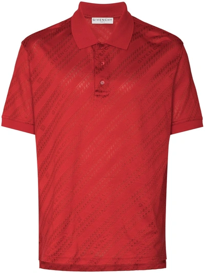 Shop Givenchy Jacquard Diagonal Stripe Polo Shirt In Red
