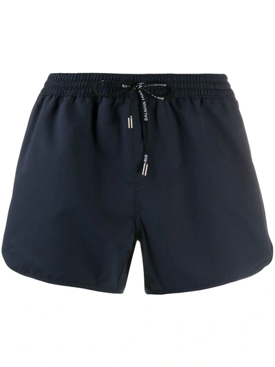 Shop Balmain Logo Motif Swim Shorts In Blue