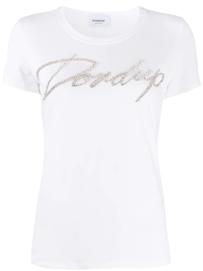 Shop Dondup Rhinestone Logo Slim-fit T-shirt In White