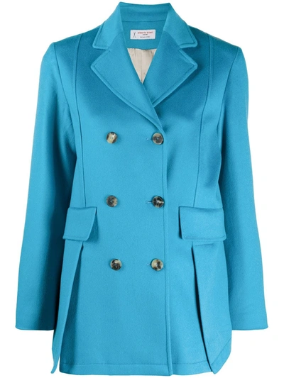 Shop Alberto Biani Double-breasted Fitted Jacket In Blue