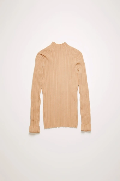 Shop Acne Studios Mock Neck Ribbed Sweater Cream Beige