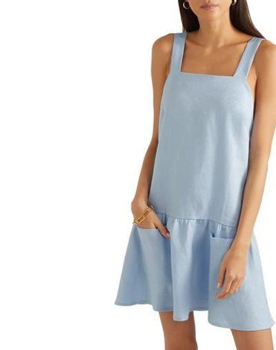 Shop Matin Woman Mini Dress Sky Blue Size 8 Linen