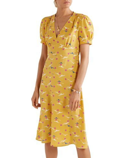 Shop Hvn Woman Midi Dress Yellow Size 8 Silk