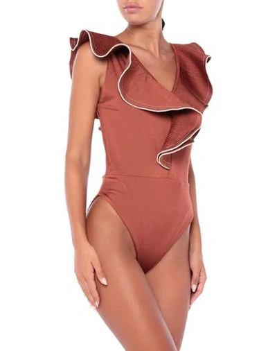 Shop Johanna Ortiz One-piece Swimsuits In Brown