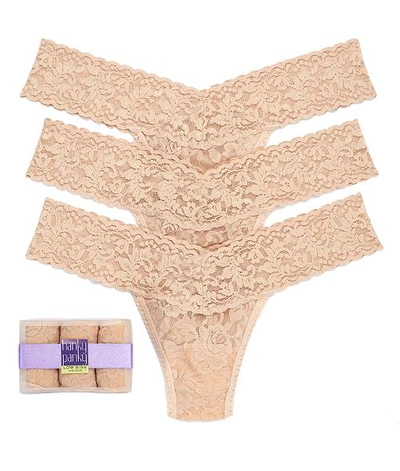 Shop Hanky Panky Signature Lace Low Rise Thong 3-pack In Chai
