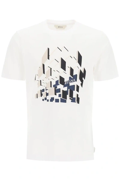 Shop Z Zegna T-shirt With Logo Print In White,beige,blue