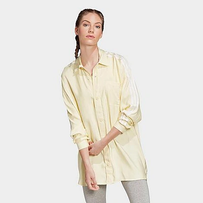 Shop Adidas Originals Adidas Women's Originals Satin Button-up Shirt In Easy Yellow