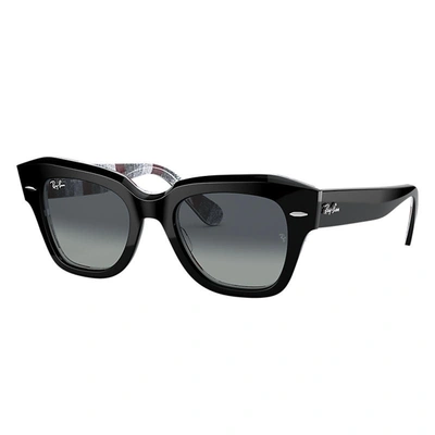 Ray Ban State Street Sunglasses Black Frame Blue Lenses 49-20 In Black
