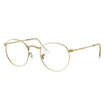 Ray Ban Round Metal Optics Eyeglasses Shiny Gold Frame Clear Lenses 47-21 |  ModeSens