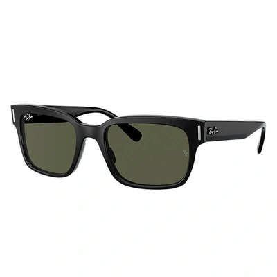 Ray Ban Jeffrey Sunglasses Shiny Black Frame Green Lenses 53-20 In Shiny Black