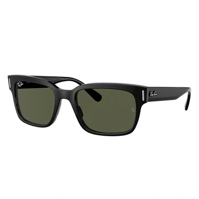 Shop Ray Ban Sunglasses Man Jeffrey - Black Frame Green Lenses 55-20 In Shiny Black