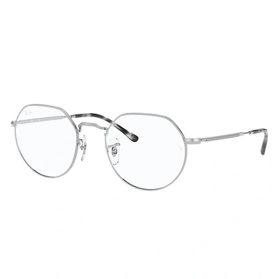 Ray Ban Jack Optics Eyeglasses Shiny Silver Frame Clear Lenses Polarized 49-20 In Shiny Silver