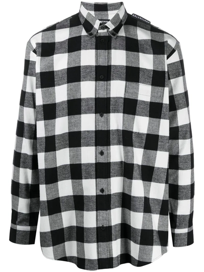 Shop Balenciaga Checked Cotton Shirt In Black