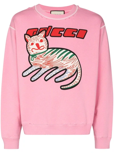 Shop Gucci Logo Print Cotton Sweatshirt In Rosa