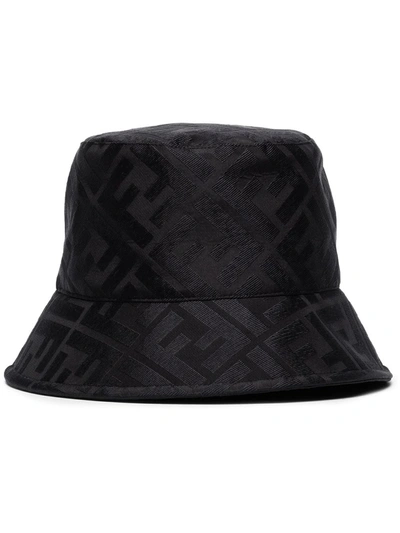 Shop Fendi Jacquard Ff-logo Embroidered Bucket Hat In Black