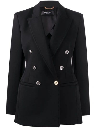 Shop Versace Contrast-hardware Double-breasted Blazer In Black