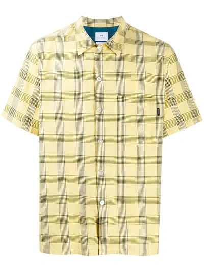 Shop Ps By Paul Smith Checked Short Sleeve Buttoned Shirt In Yellow
