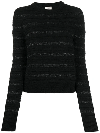 Shop Saint Laurent Metallic Stripe Knitted Jumper In Black