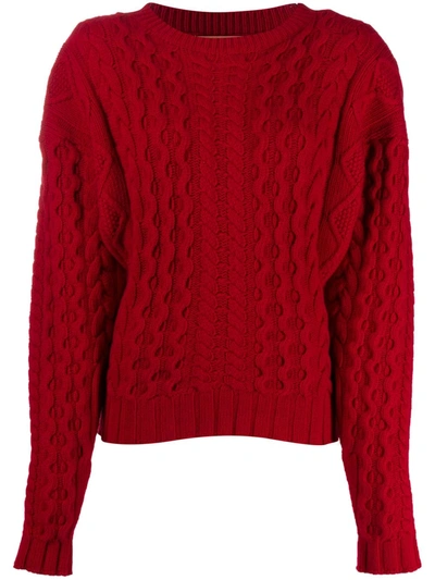 Shop Andamane Boxy Cable Knit Jumper In Red