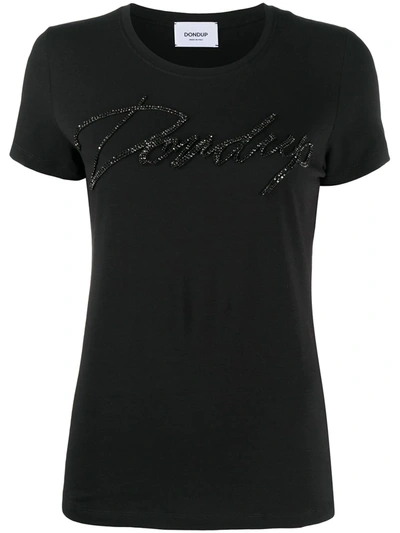 Shop Dondup Rhinestone Logo Slim-fit T-shirt In Black