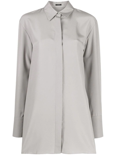 Shop Joseph Silk Long-sleeve Shirt In Grey