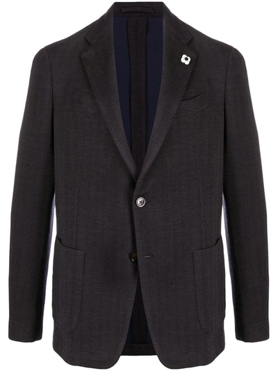 Shop Lardini Single-breasted Flower-pin Blazer In Blue