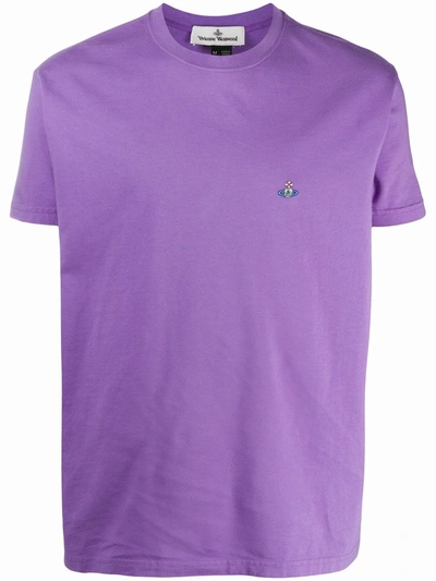 Shop Vivienne Westwood Orb-embroidered Crewneck T-shirt In Purple