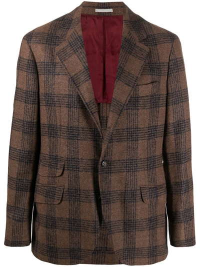 Shop Brunello Cucinelli Single Breasted Check Blazer In Brown