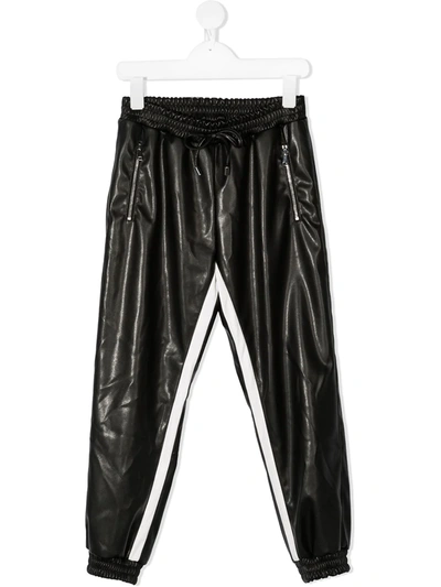 Shop Ermanno Scervino Junior Stripe-side Wet-look Track Pants In Black
